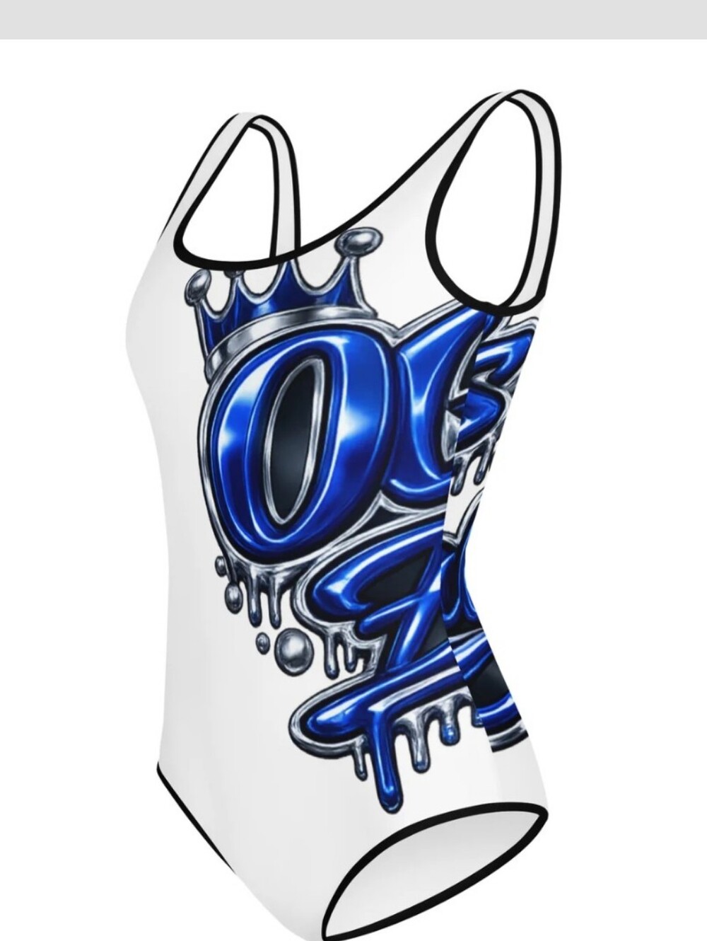 Girls White One-Piece Swimsuit with Blue Graphic